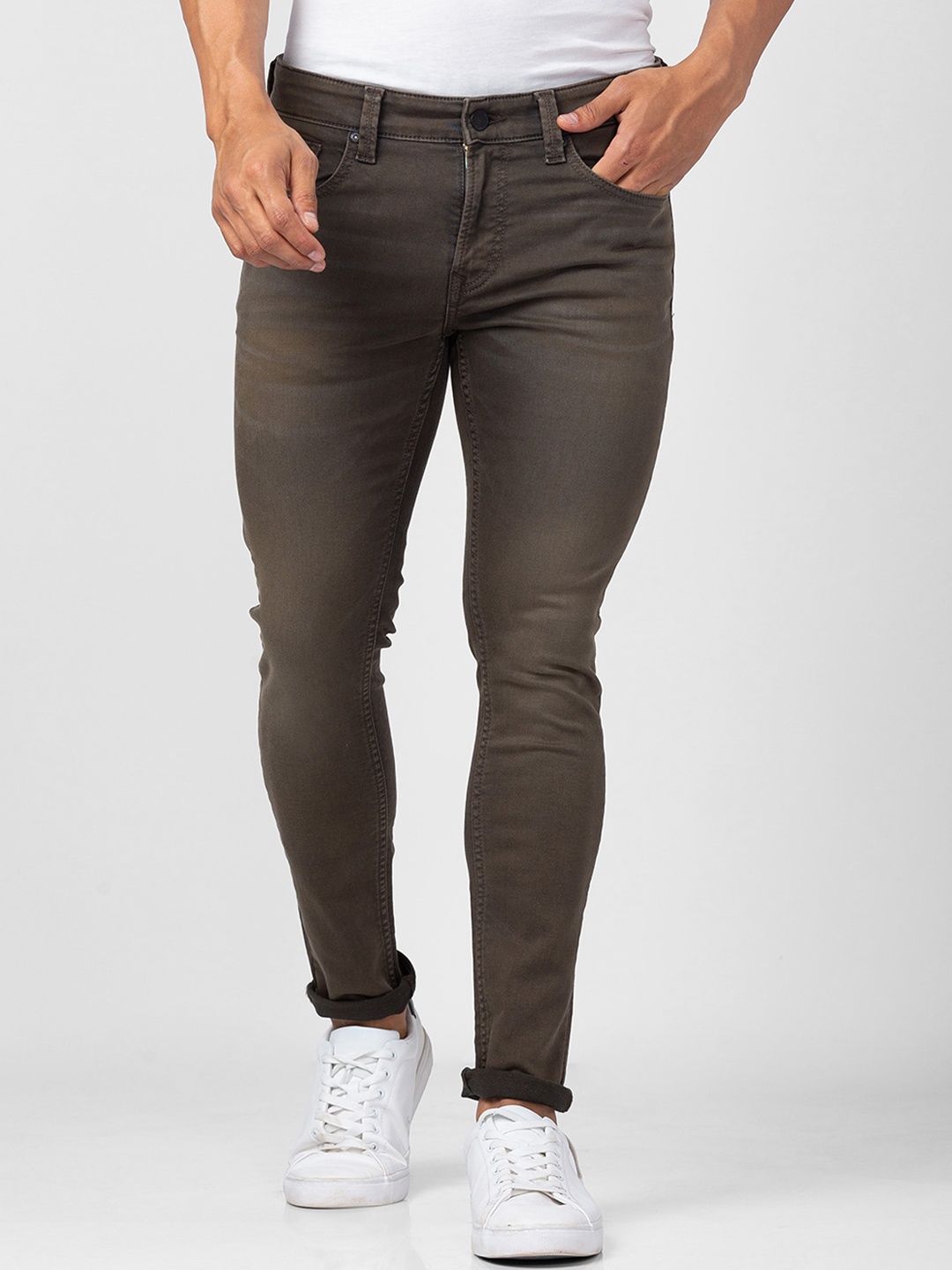 

SPYKAR Men Super Skinny Fit Low-Rise Light Fade Cotton Jeans, Green