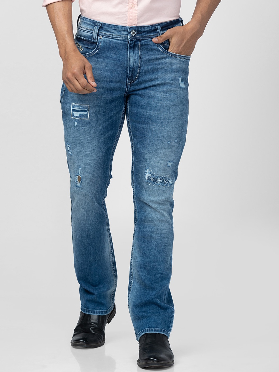 

SPYKAR Men Relaxed Fit Mildly Distressed Heavy Fade Jeans, Blue