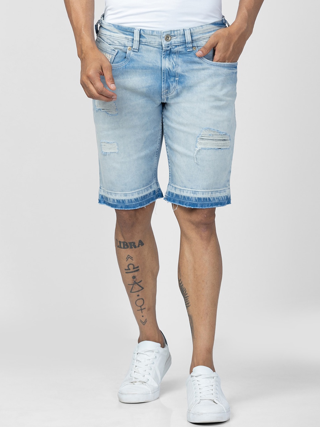 

SPYKAR Men Washed Cotton Regular Fit Denim Shorts, Blue