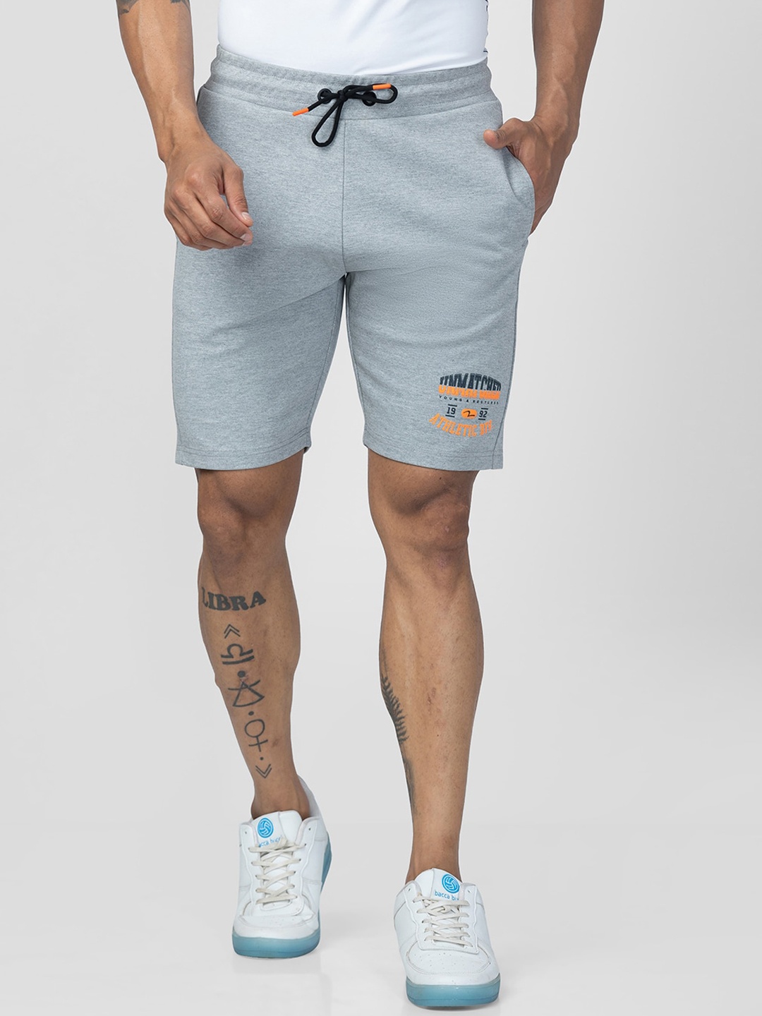 

SPYKAR Men Solid Cotton Regular Fit Shorts, Grey melange