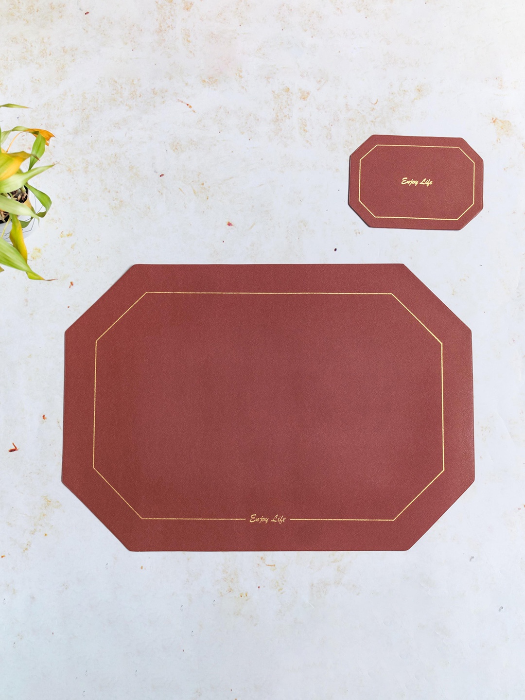 

Nestasia Set Of 6 Brown Solid Leather Table Placemat With Coaster Set