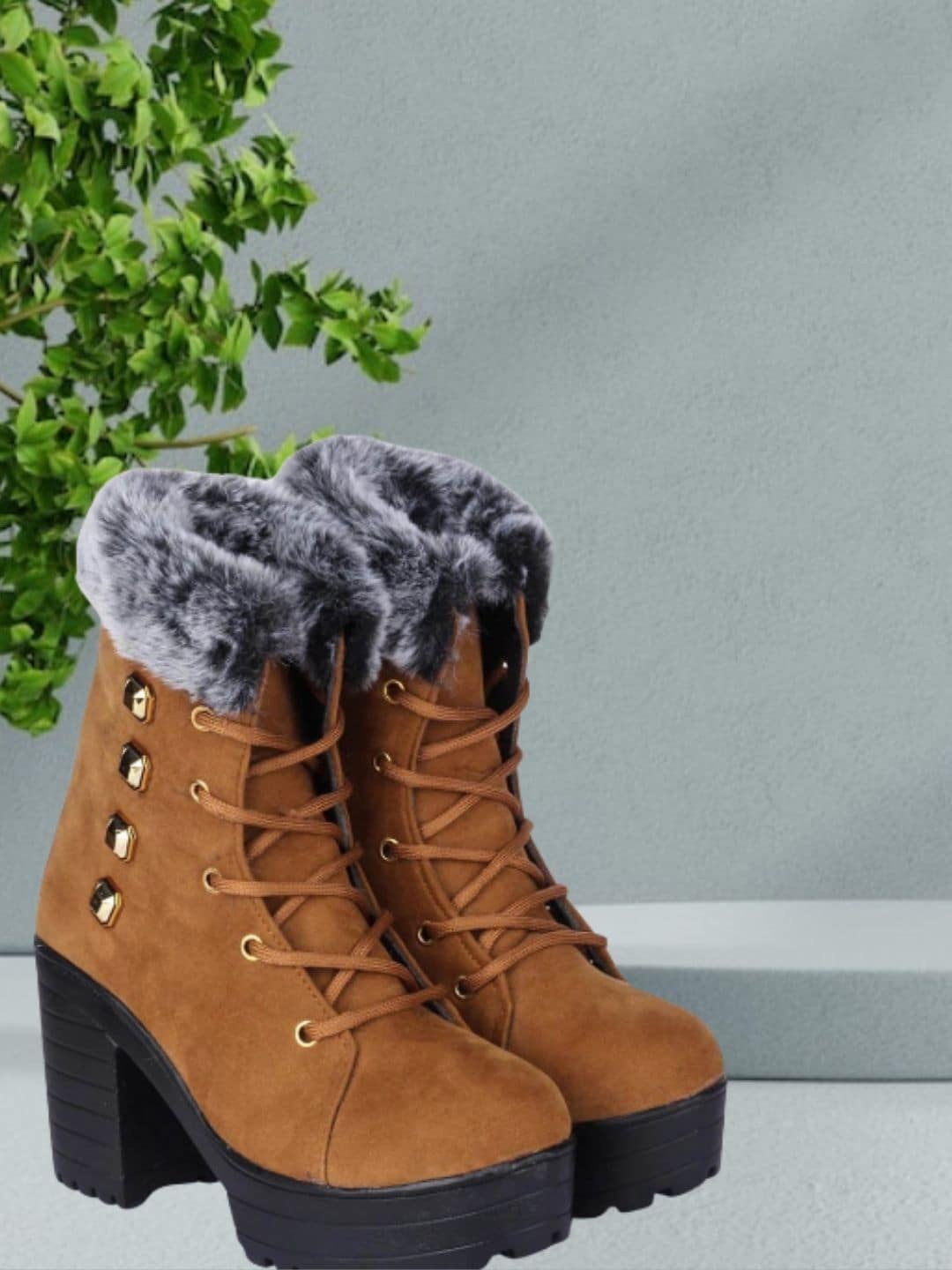 

Funku Fashion Women Lace-Ups Ankle Length Winter Boots, Tan
