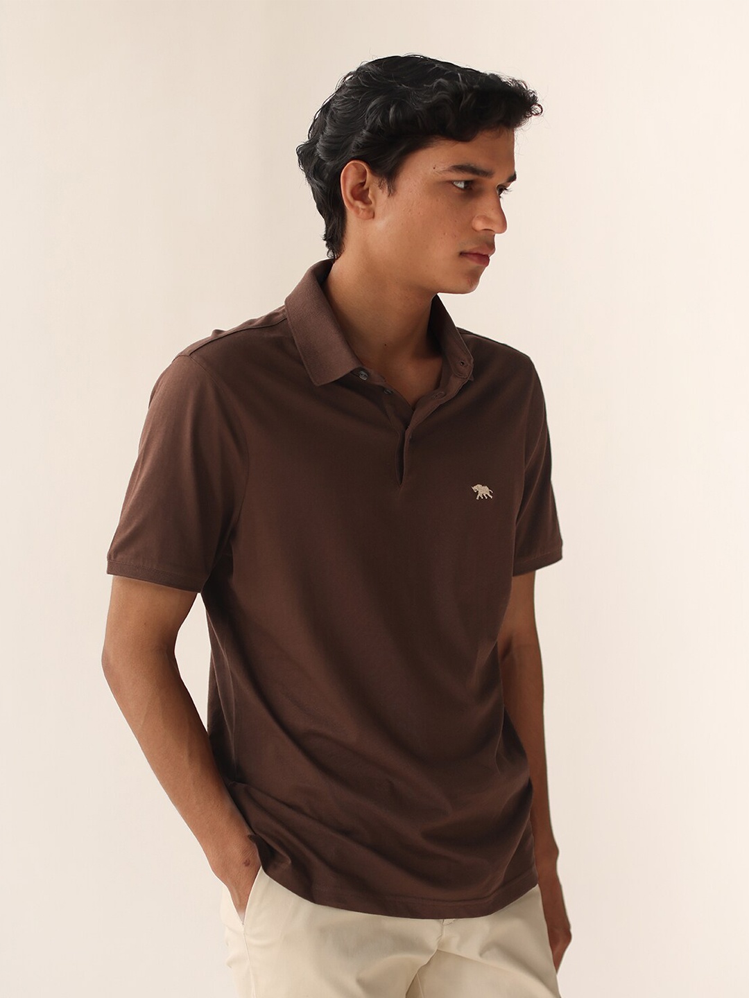 

Andamen Men Polo Collar Cotton T-shirt, Brown