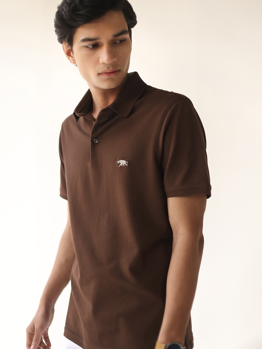 

Andamen Men Polo Collar Cotton T-shirt, Brown