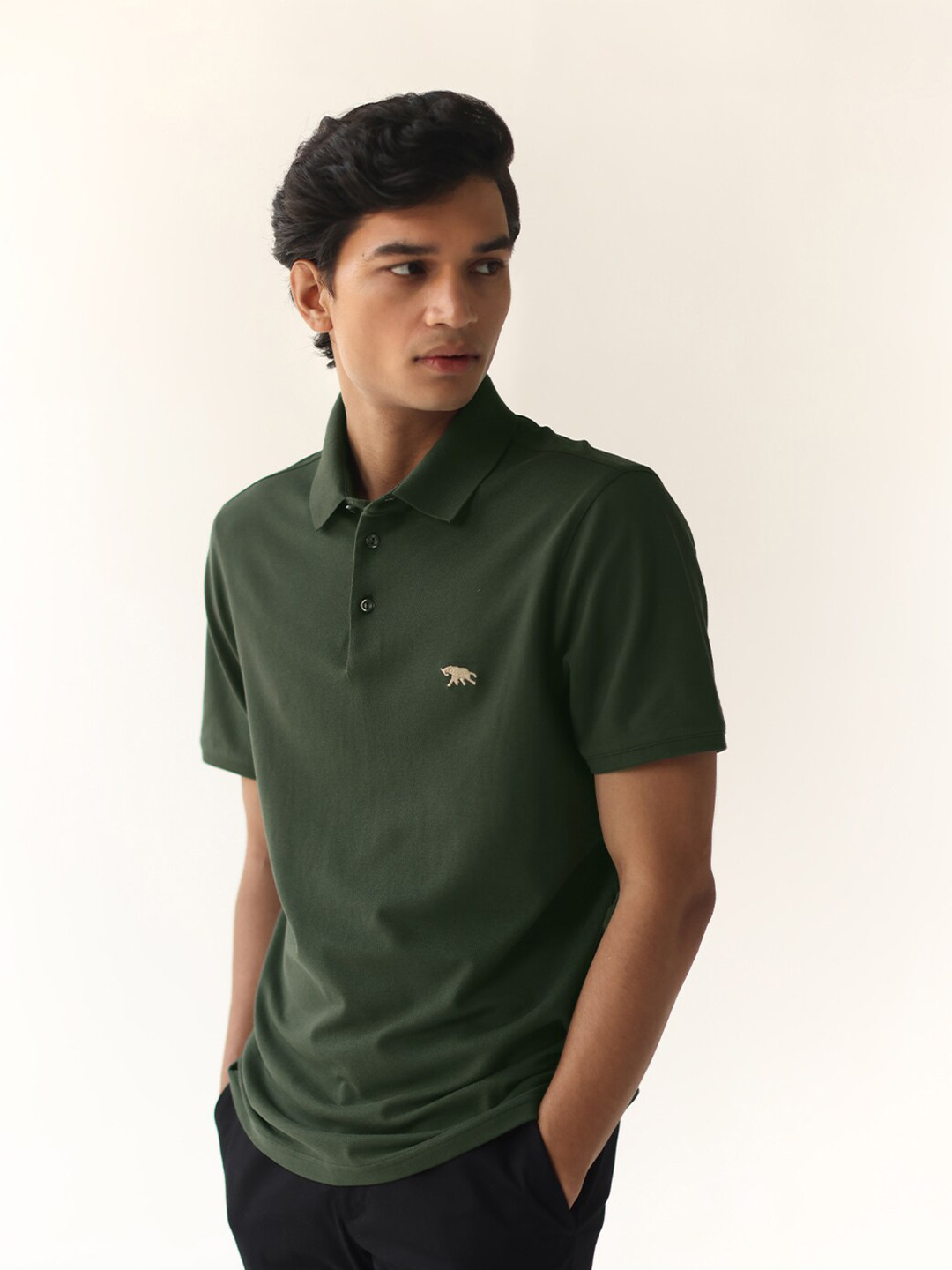 

Andamen Men Polo Collar Pure Cotton T-shirt, Olive