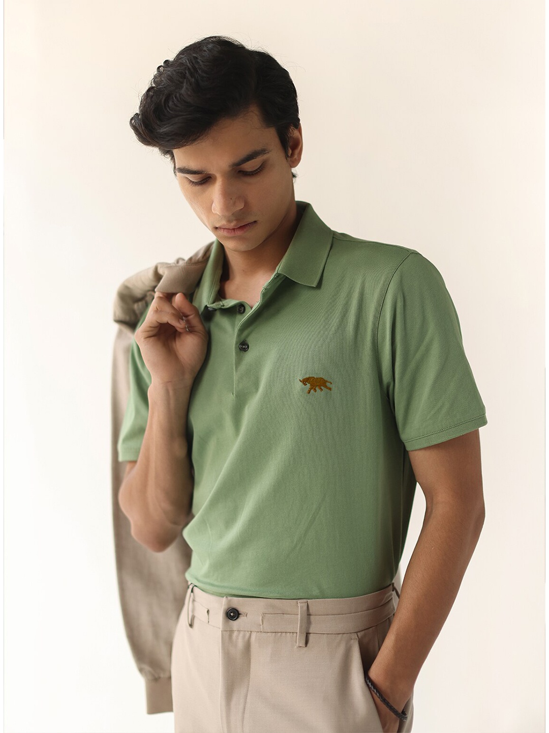 

Andamen Men Polo Collar Cotton T-shirt, Green
