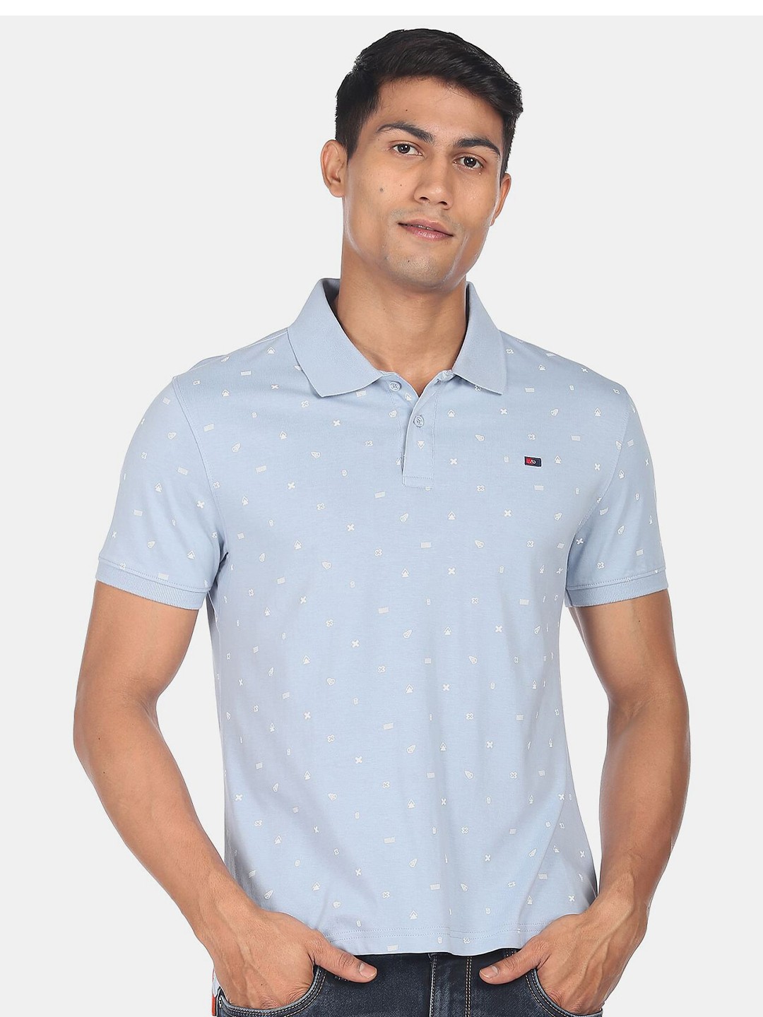 

AD By Arvind Men Printed Polo Collar Slim Fit Pure Cotton T-shirt, Blue