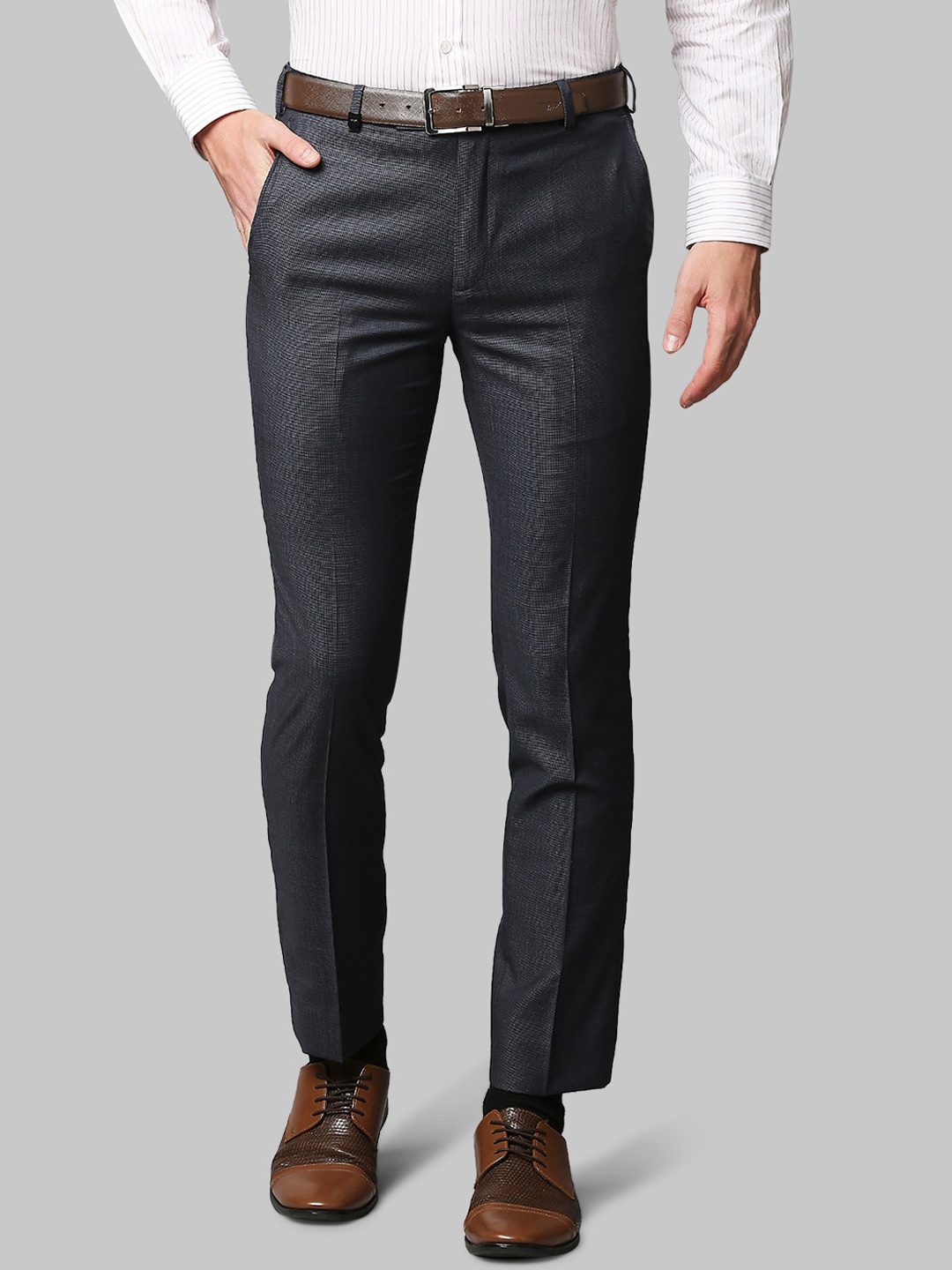 

Park Avenue Men Textured Slim Fit Formal Trousers, Blue