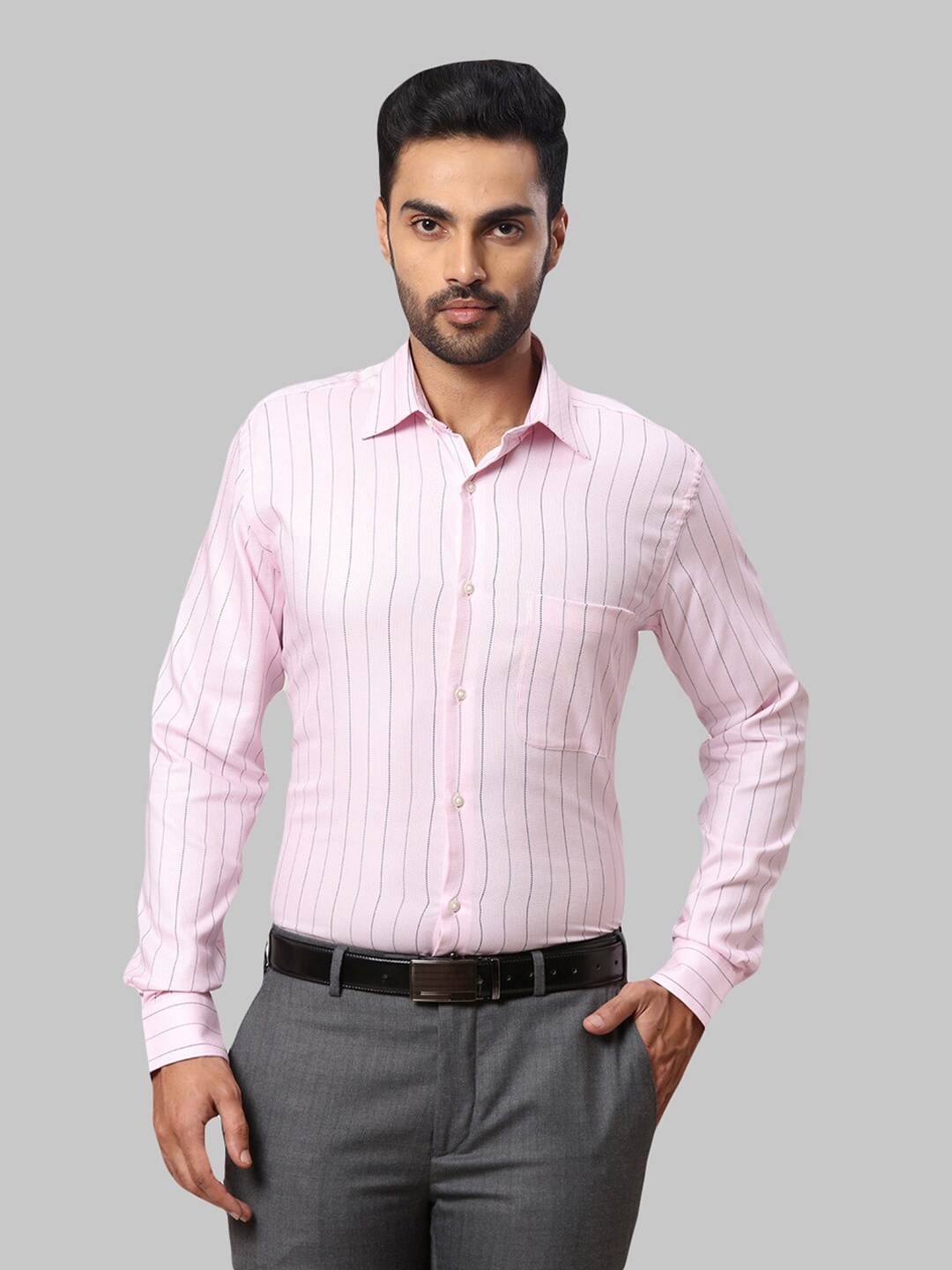 

Raymond Men Striped Formal Cotton Shirt, Pink