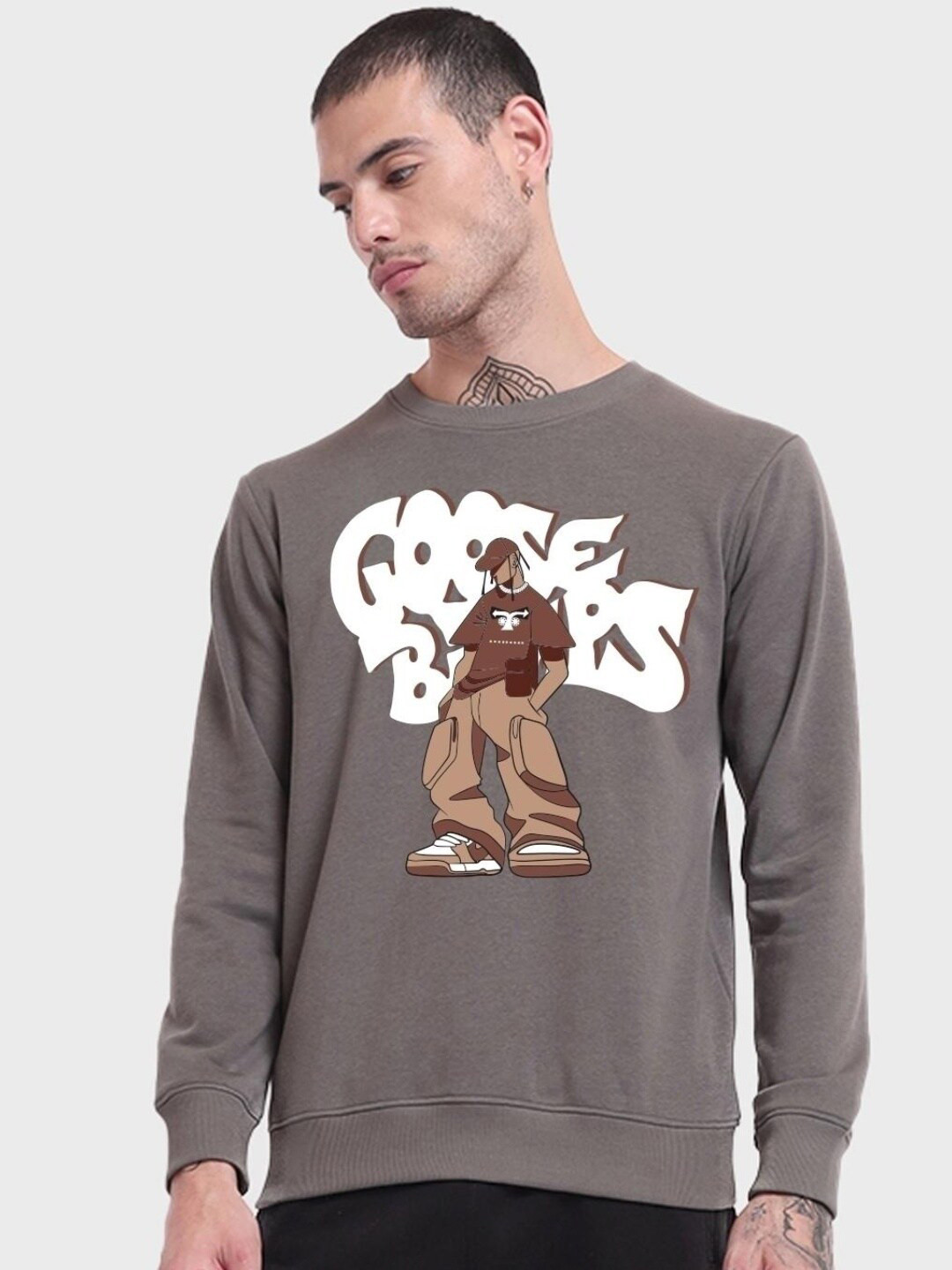 

Bewakoof Men Printed Fleece Sweatshirt, Grey