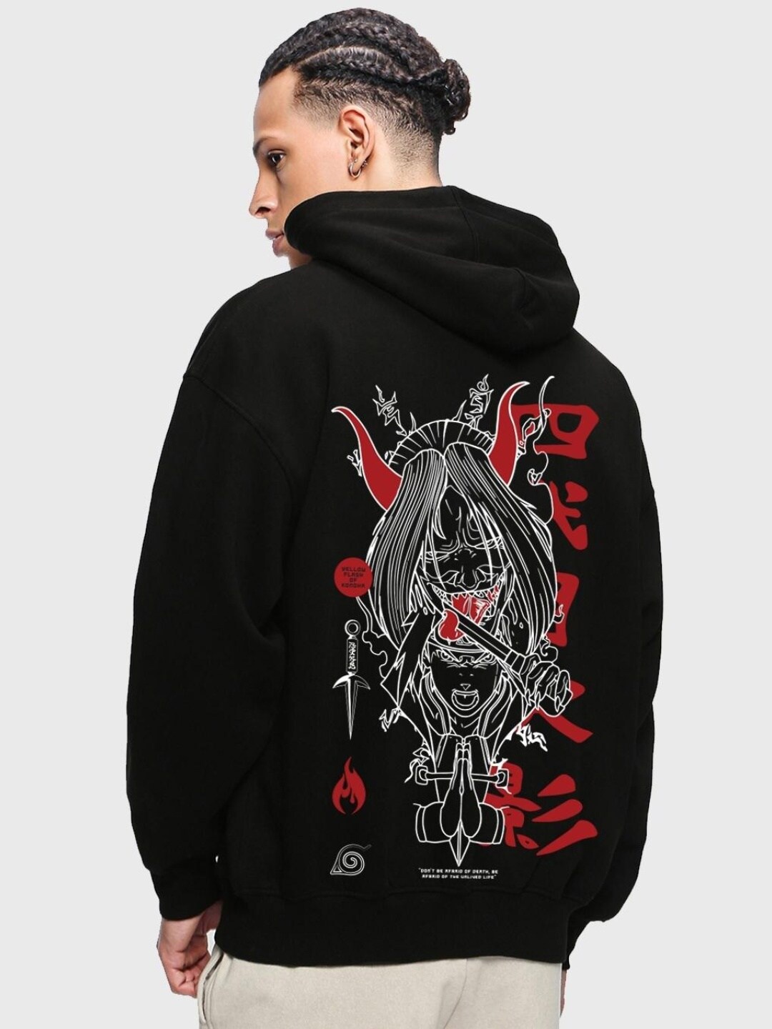 

Bewakoof Men Printed Hooded Fleece Sweatshirt, Black
