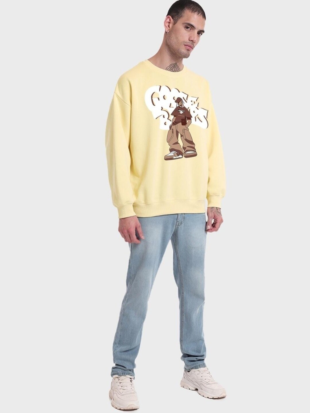 

Bewakoof Men Graphic Printed Fleece Sweatshirt, Yellow