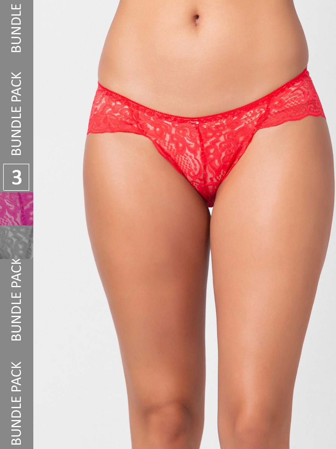 

FashionRack Women Pack Of 3 Self-Design Lace Hipster Briefs, Assorted