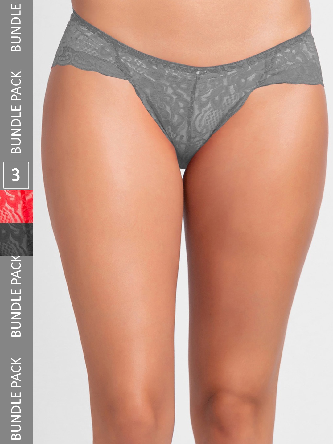 

FashionRack Women Pack Of 3 Assorted Self Design Hipster Briefs