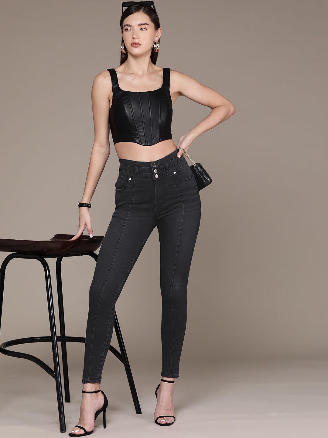 

bebe Women Denim Daze Super Skinny Fit High-Rise Stretchable Jeans, Black
