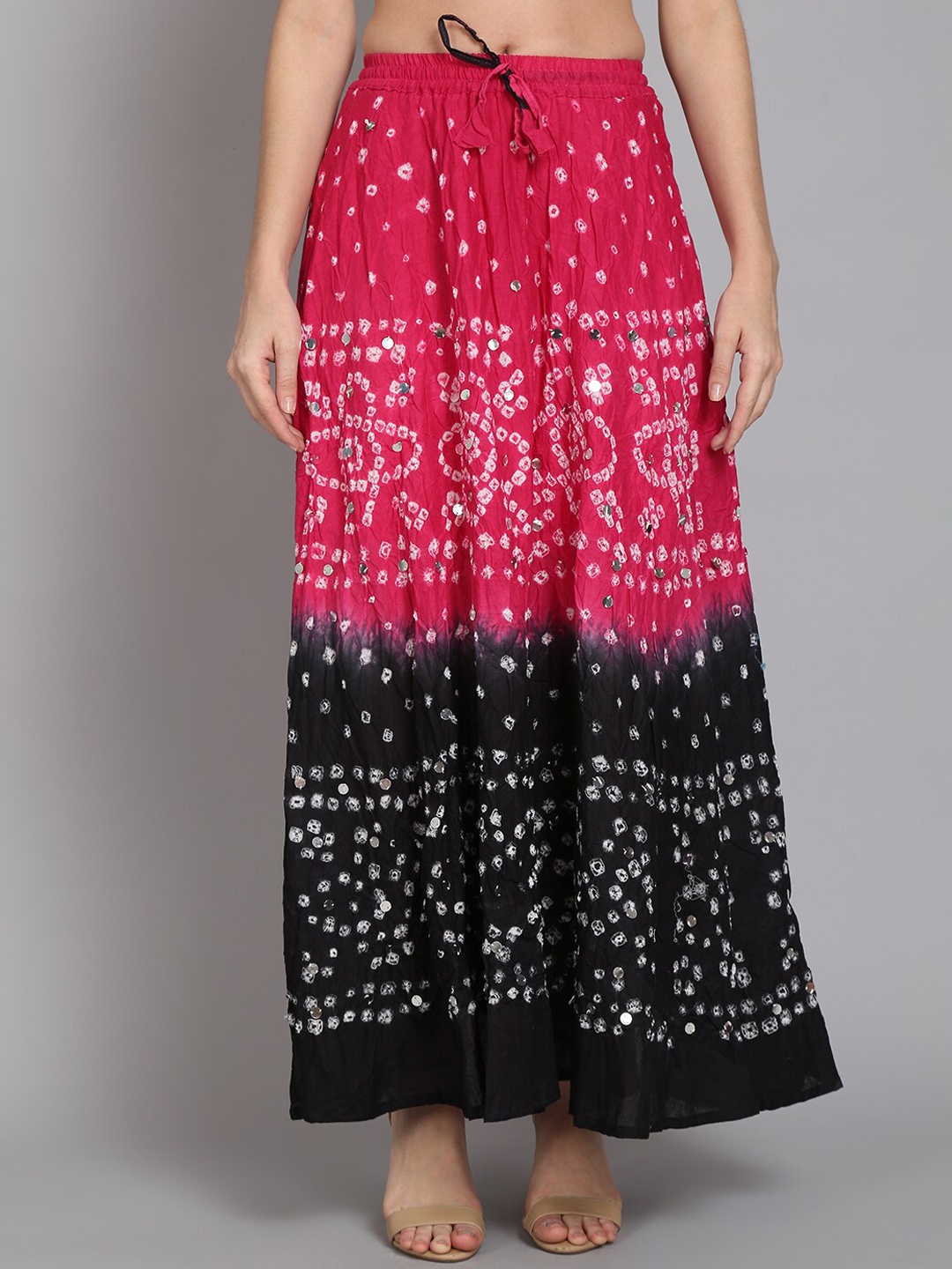 

SOUNDARYA Women Tie & Dye Printed Pure Cotton Maxi Skirt, Pink