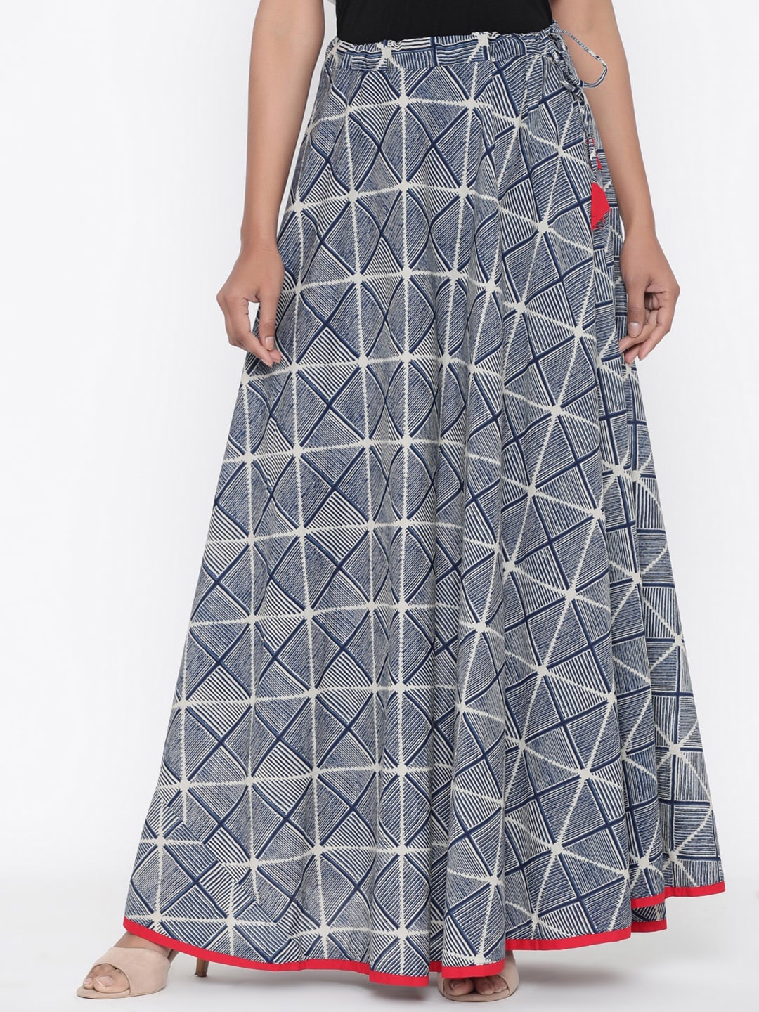 

SOUNDARYA Geometric Printed Pure Cotton Maxi Skirt, Grey