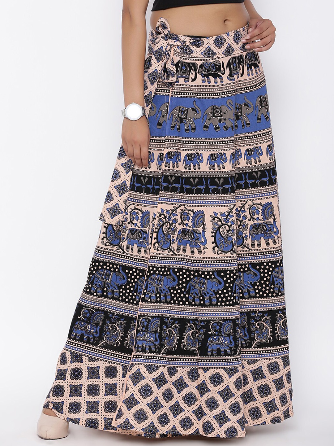 

SOUNDARYA Ethnic Motifs Printed Pure Cotton Maxi Skirt, Beige