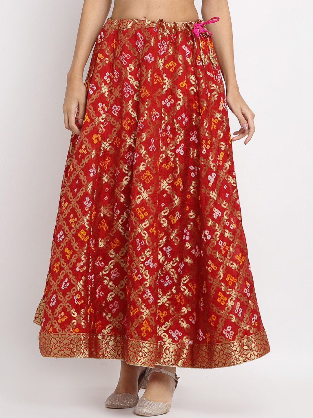 

SOUNDARYA Women Ethnic Motifs Printed Flared Maxi Skirt, Red
