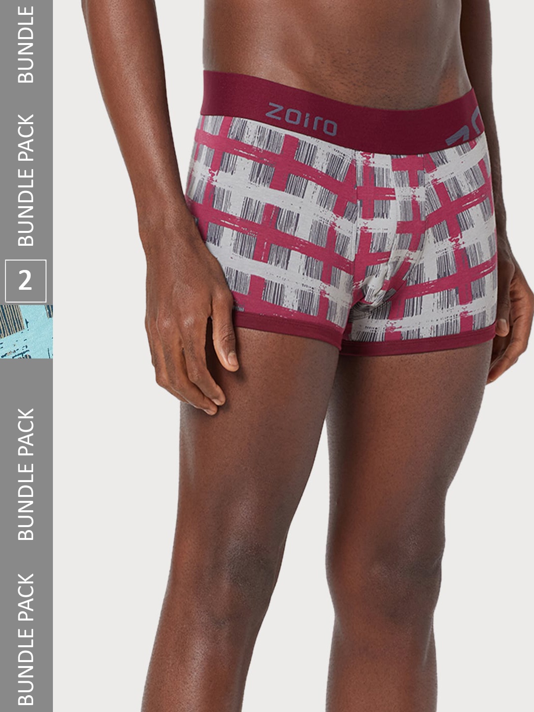 

Zoiro Men Pack Of 2 Checked Cotton Trunks, Burgundy