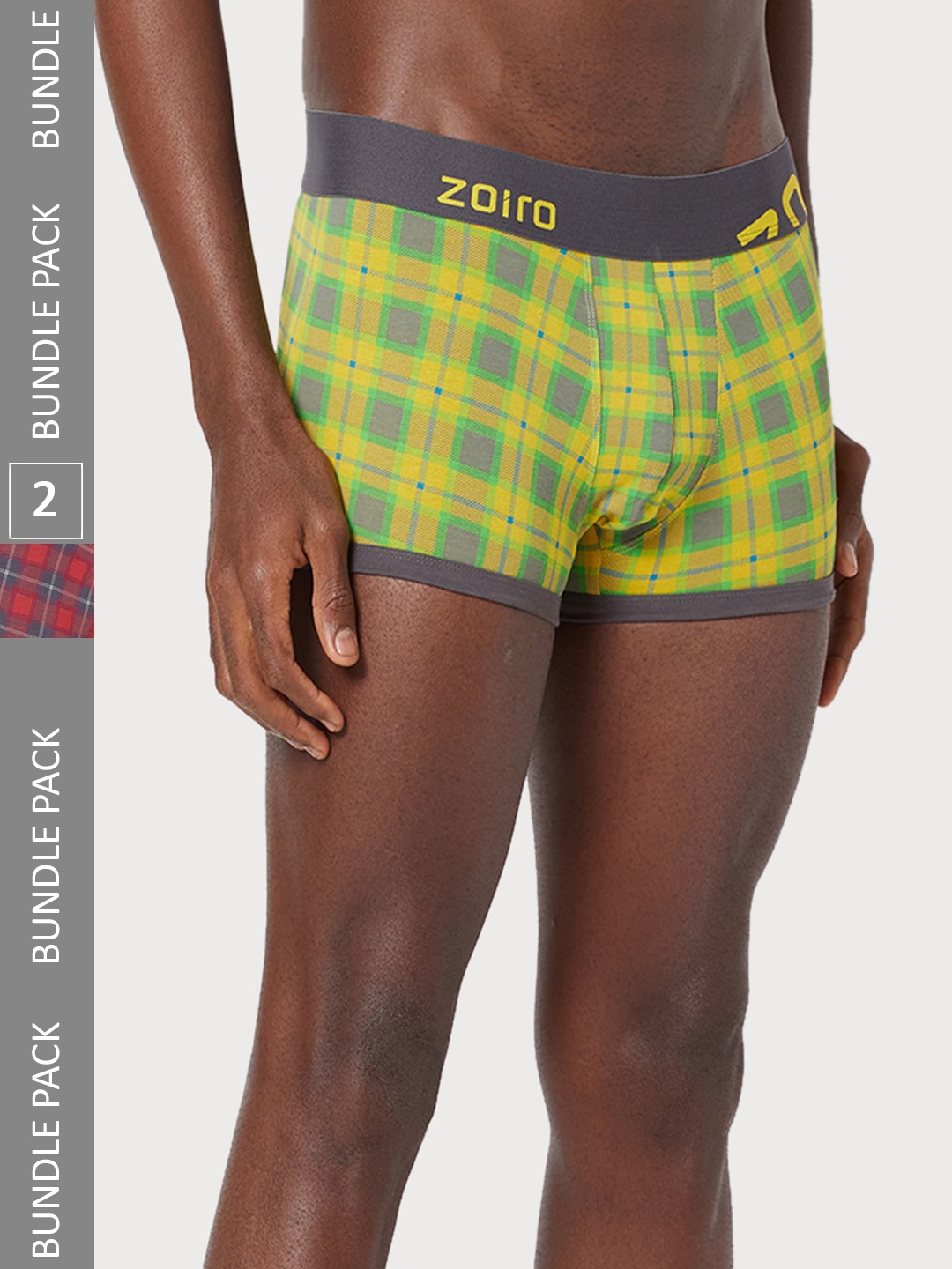 

Zoiro Men Pack Of 2 Checked Cotton Trunks, Yellow