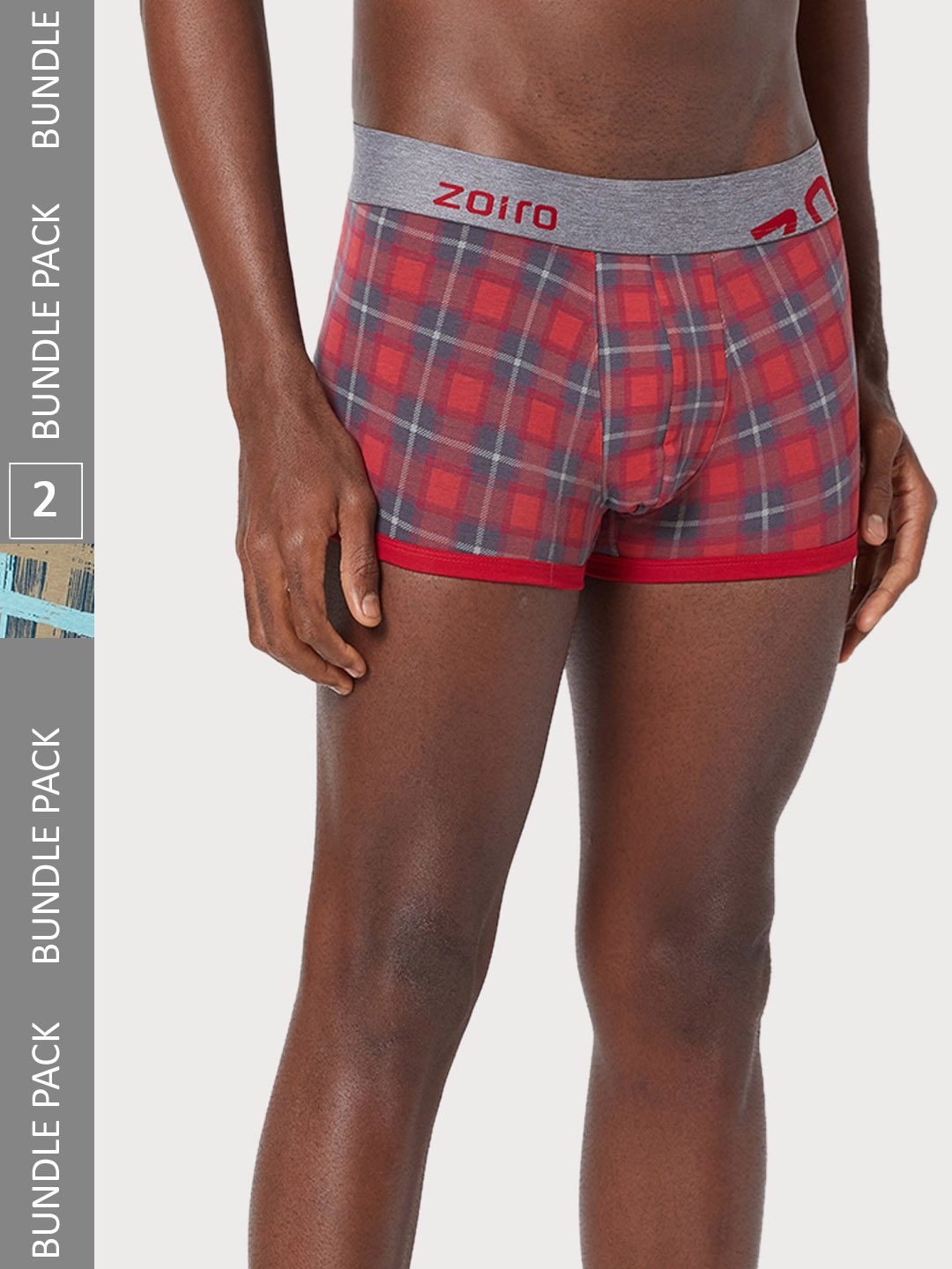 

Zoiro Men Pack Of 2 Checked Trunks, Red
