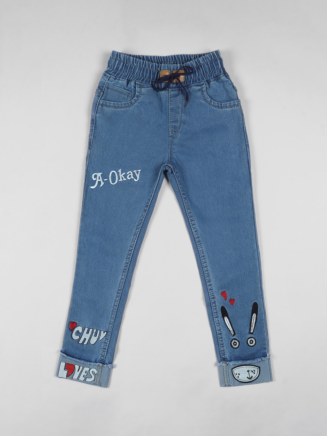 

A-Okay Girls Slim Fit High-Rise Cuffed Hem Jeans, Blue