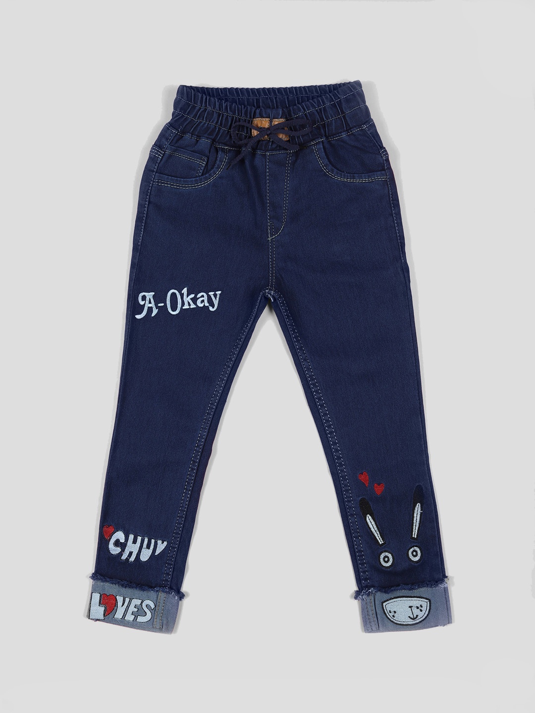 

A-Okay Girls Slim Fit High-Rise Cuffed Hem Jeans, Navy blue
