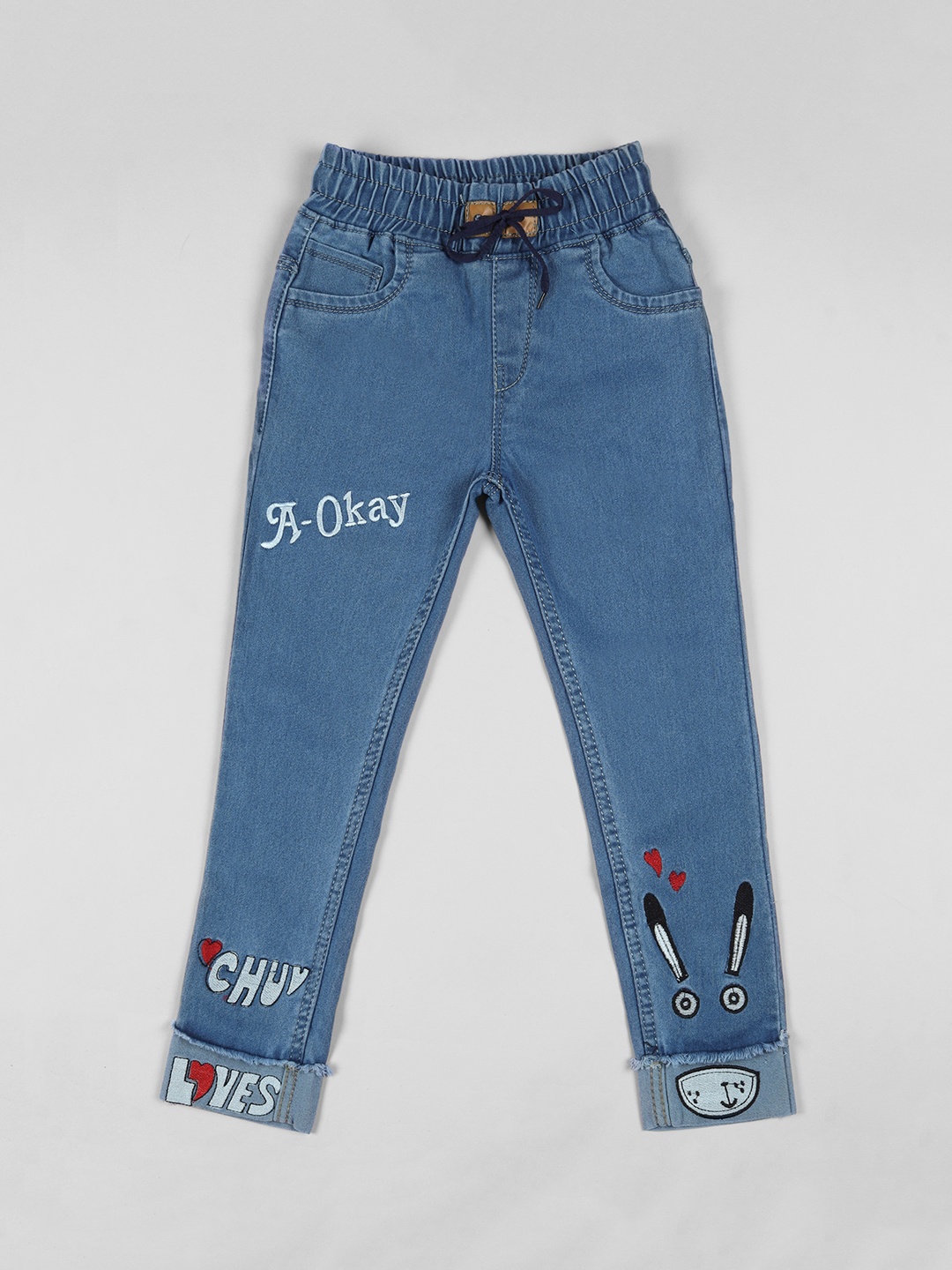 

A-Okay Boys Slim Fit High-Rise Cuffed Hem Jeans, Blue
