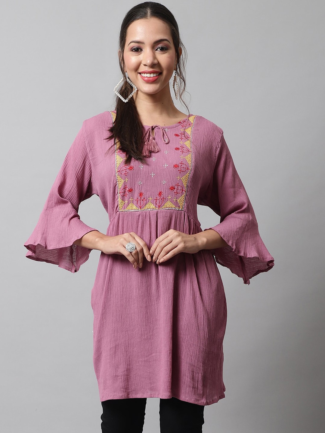 

KALINI Women Embroidered Flared Sleeves Thread Work Anarkali Kurta, Purple