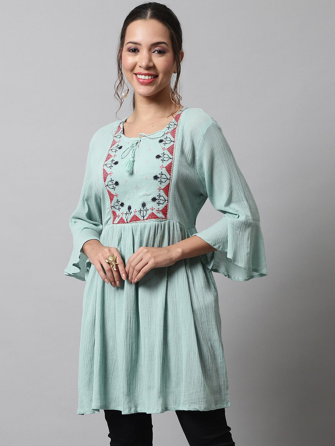 

KALINI Embroidered Pure Cotton Kurti, Blue