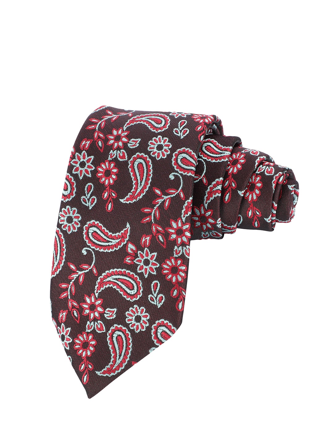 

Alvaro Castagnino Men Brown & Red Woven Design Skinny Tie