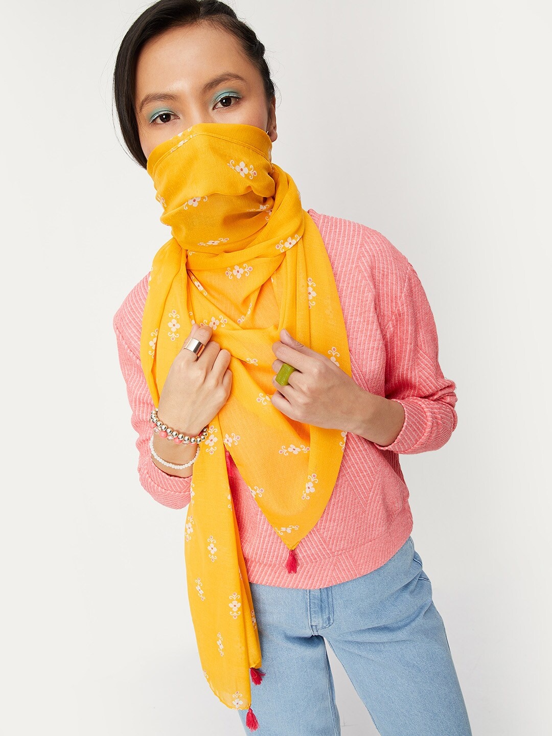 

max Women Printed Scarf, Yellow