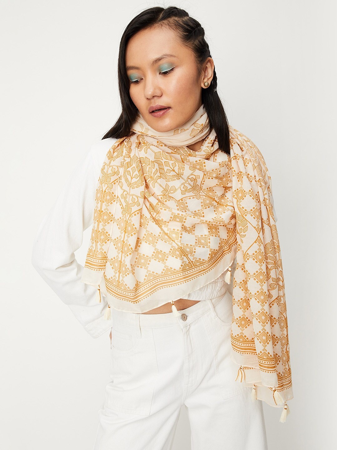 

max Women Printed Scarf, Off white