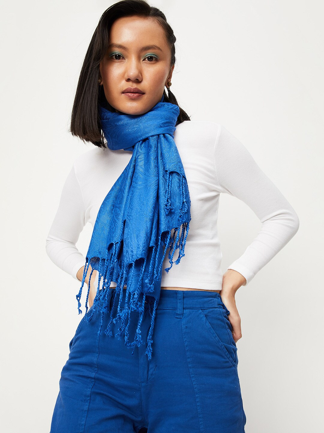 

max Women Tasselled Scarf, Blue