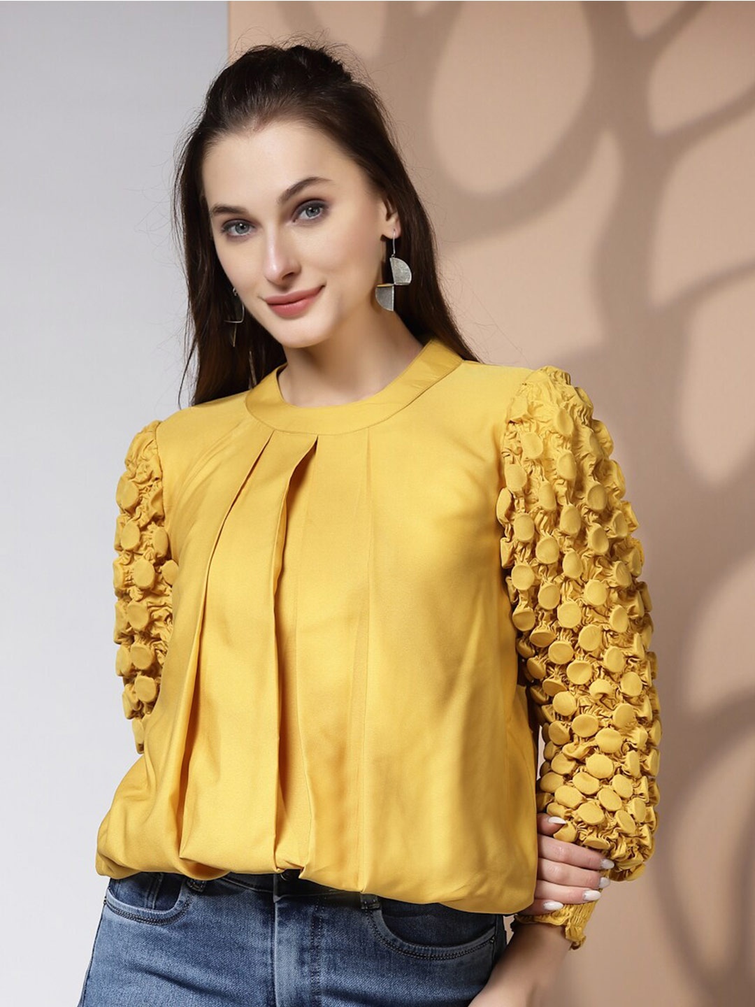 

KASSUALLY Round Neck Asymmetry Top, Mustard