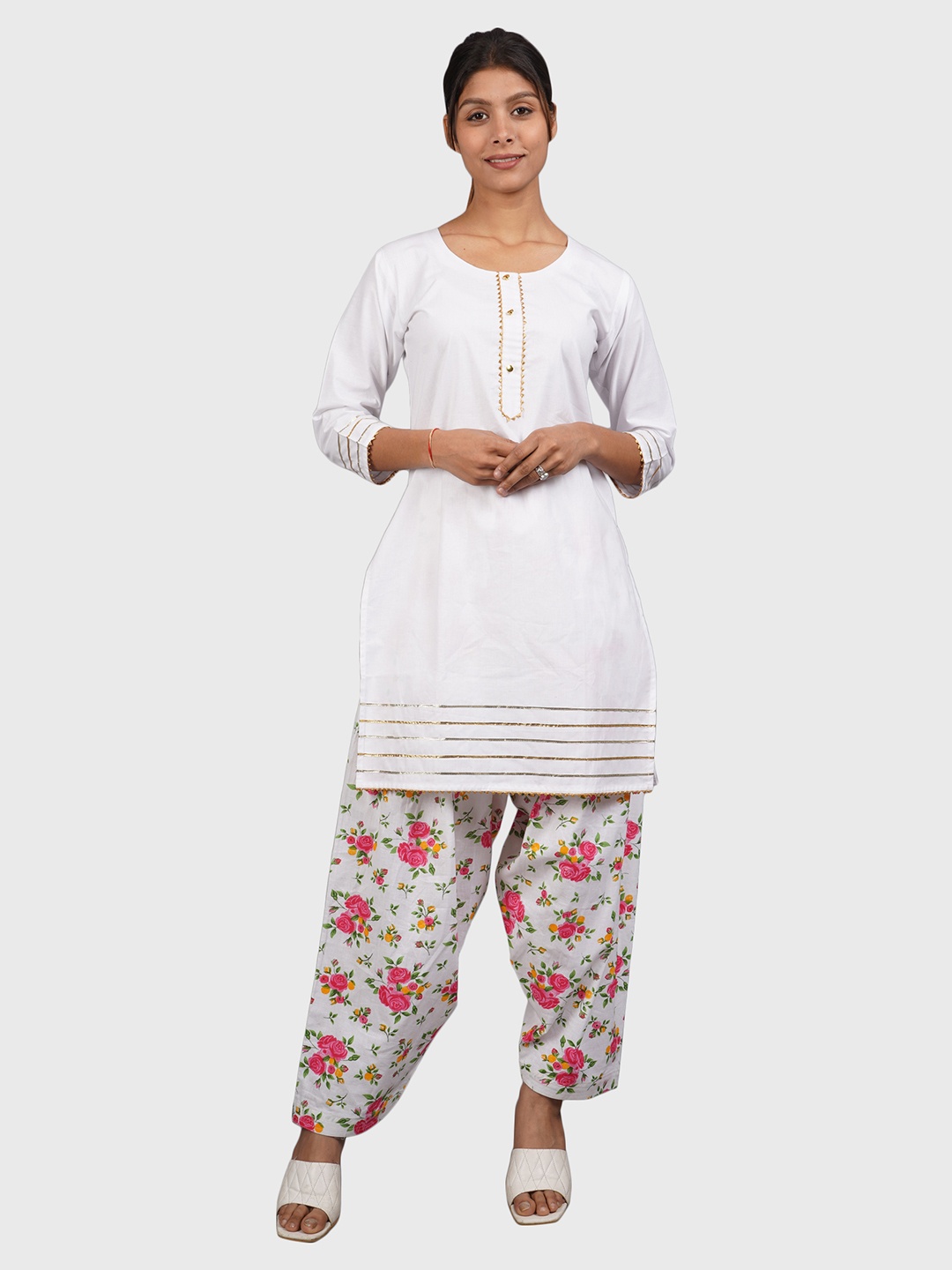 

Trendzmy Pure Cotton Round Neck Kurtha, White