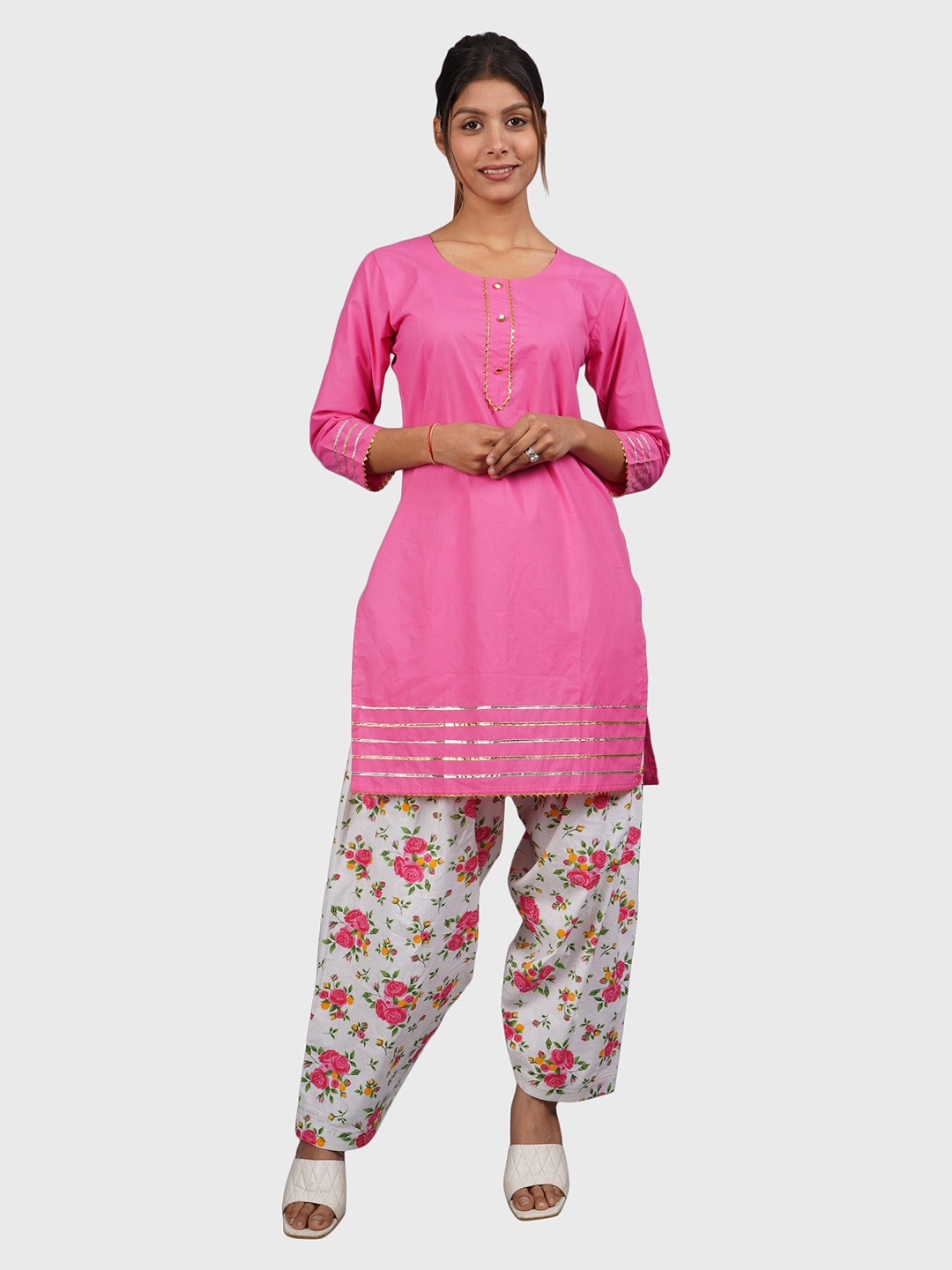 

Trendzmy Women Pink & White Gotta Patti Kurta
