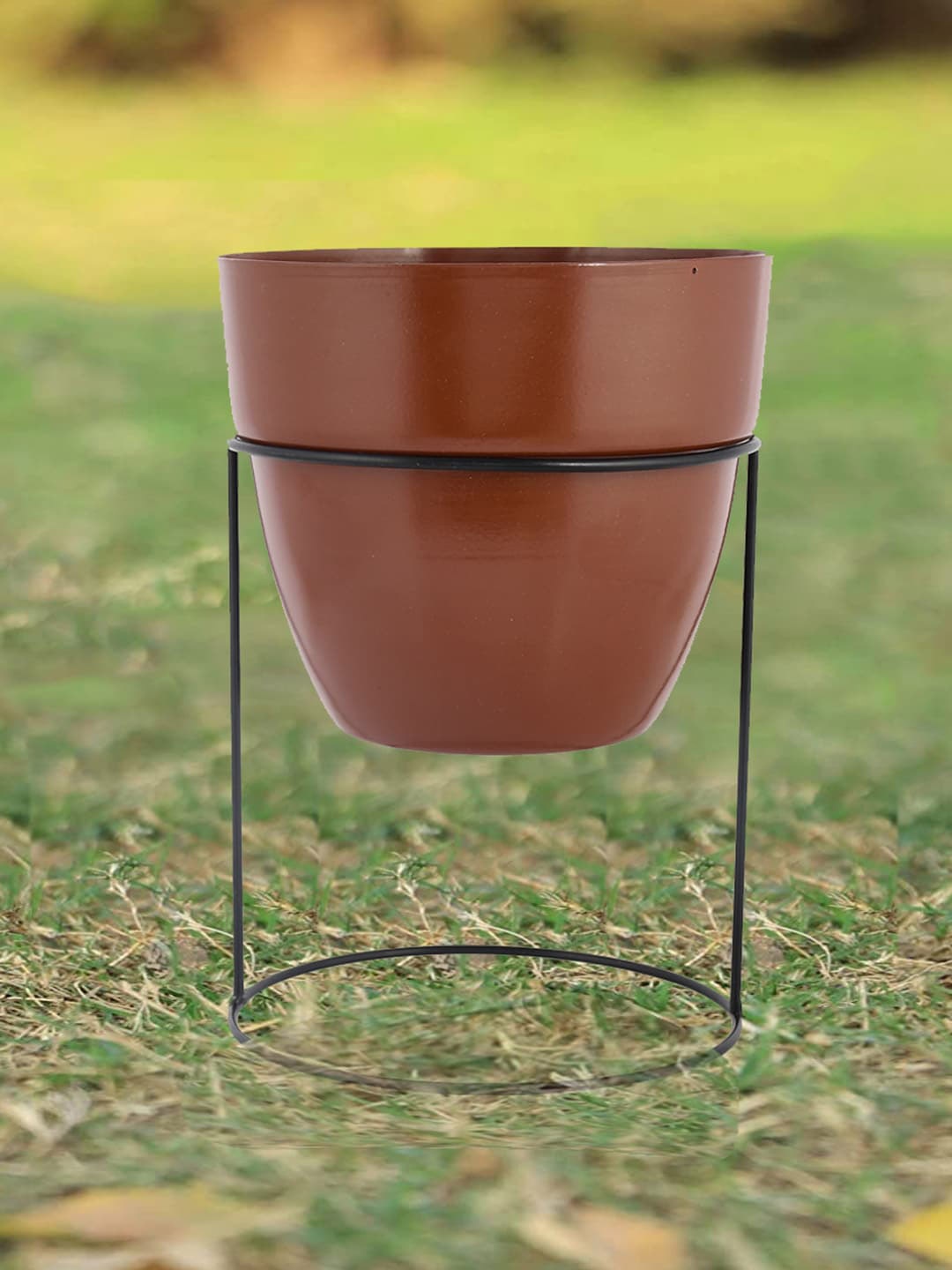 

Kuber Industries Pack Of 2 Green & Brown Set Of 2 Metal Planter With Stand