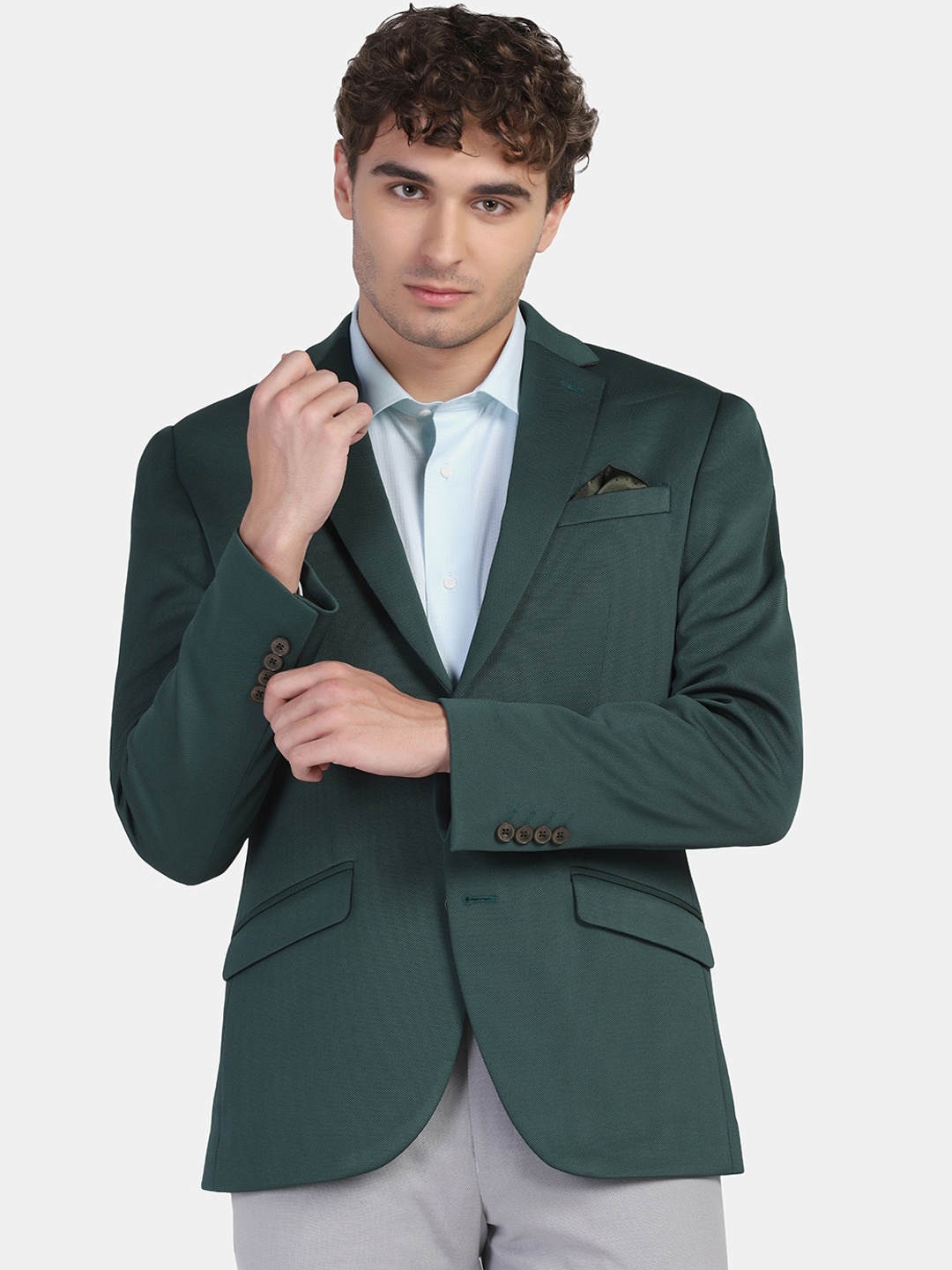 

Blackberrys Men Slim Fit Single-Breasted Blazer, Green