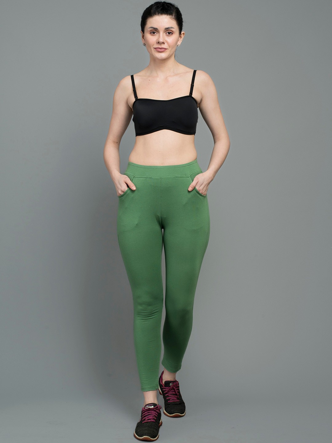

Keepfit Slim Fit Pockets Ankle-Length Leggings, Green