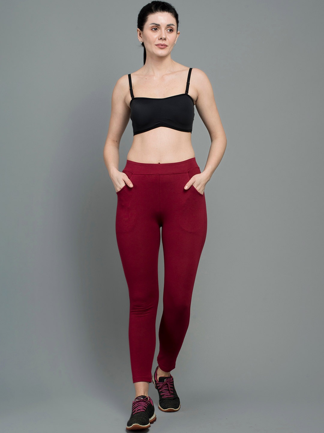 

Keepfit Slim-Fit Ankle Length Yoga Tights, Maroon