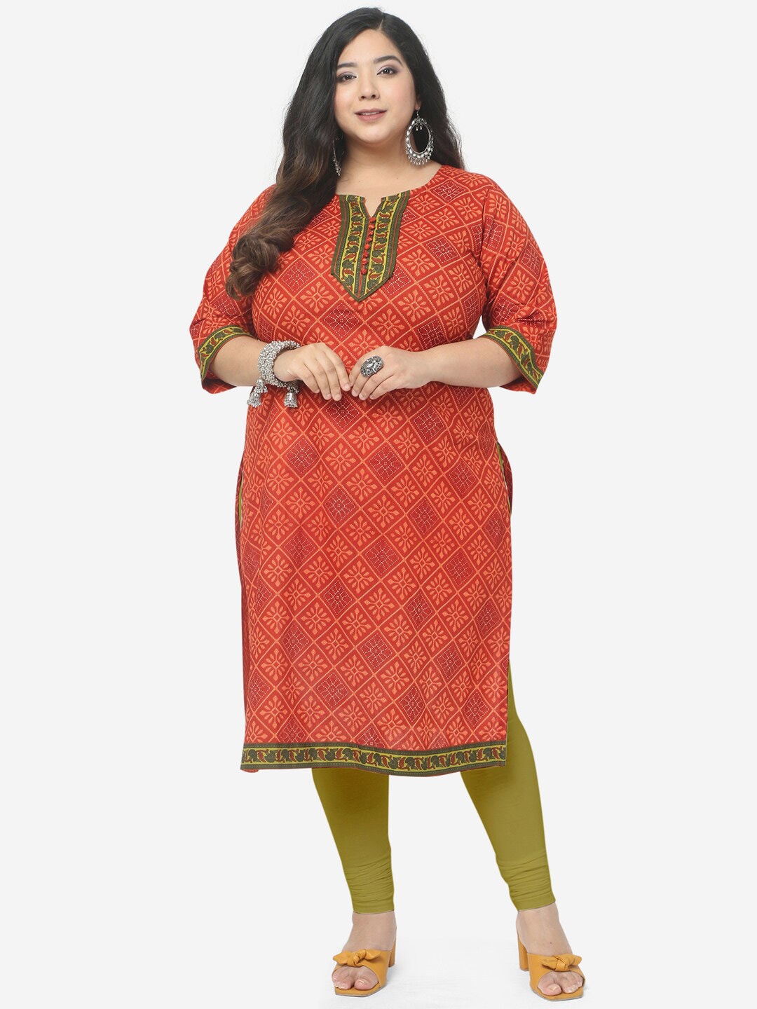 

Jevi Prints Plus Size Women Ethnic Motifs Printed Pure Cotton Kurta, Red