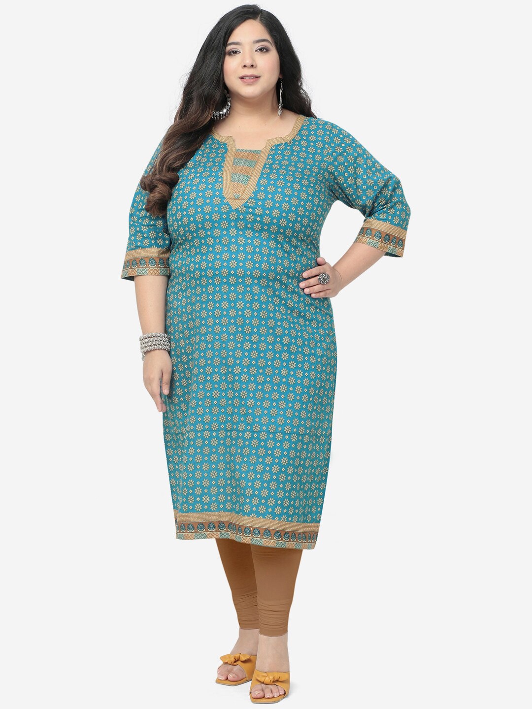 

Jevi Prints Women Plus Size Floral Printed Pure Cotton Kurta, Green