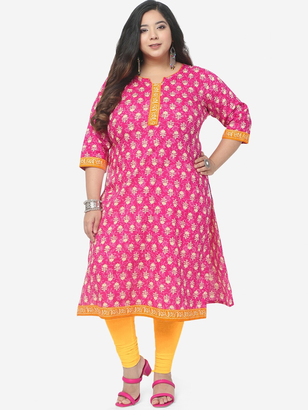 

Jevi Prints Plus Size Floral Printed Pure Cotton Kurta, Pink