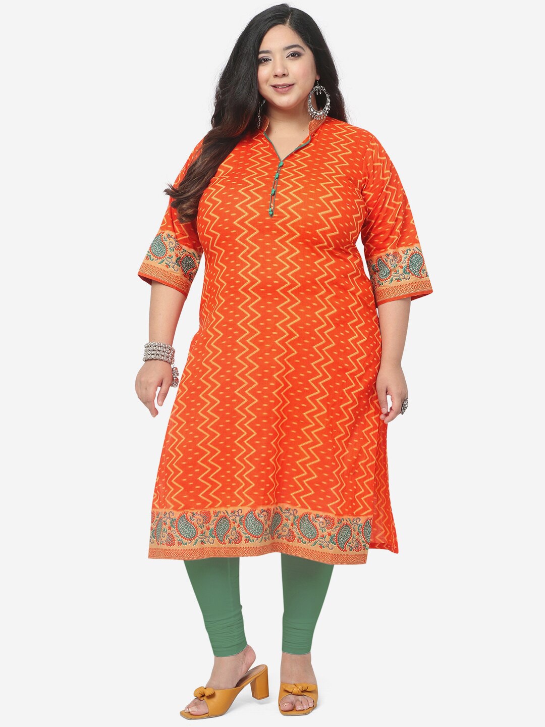 

Jevi Prints Women Plus Size Chevron Printed Kurta, Orange