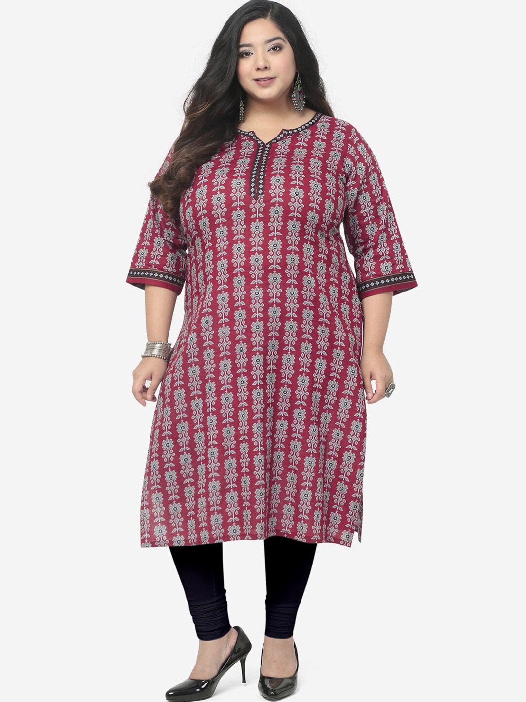 

Jevi Prints Women Plus Size Ethnic Motifs Printed Pure Cotton Kurta, Red