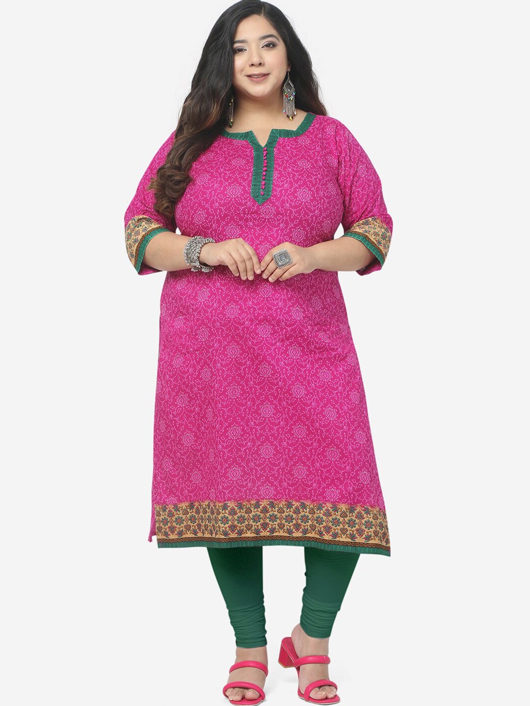 

Jevi Prints Women Pl;us Size Floral Printed Pure Cotton Kurta, Pink