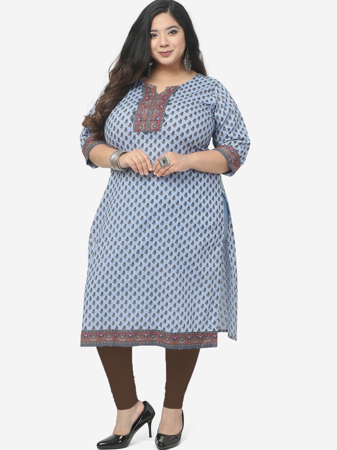 

Jevi Prints Women Plus Size Ethnic Motifs Printed Cotton Kurta, Blue