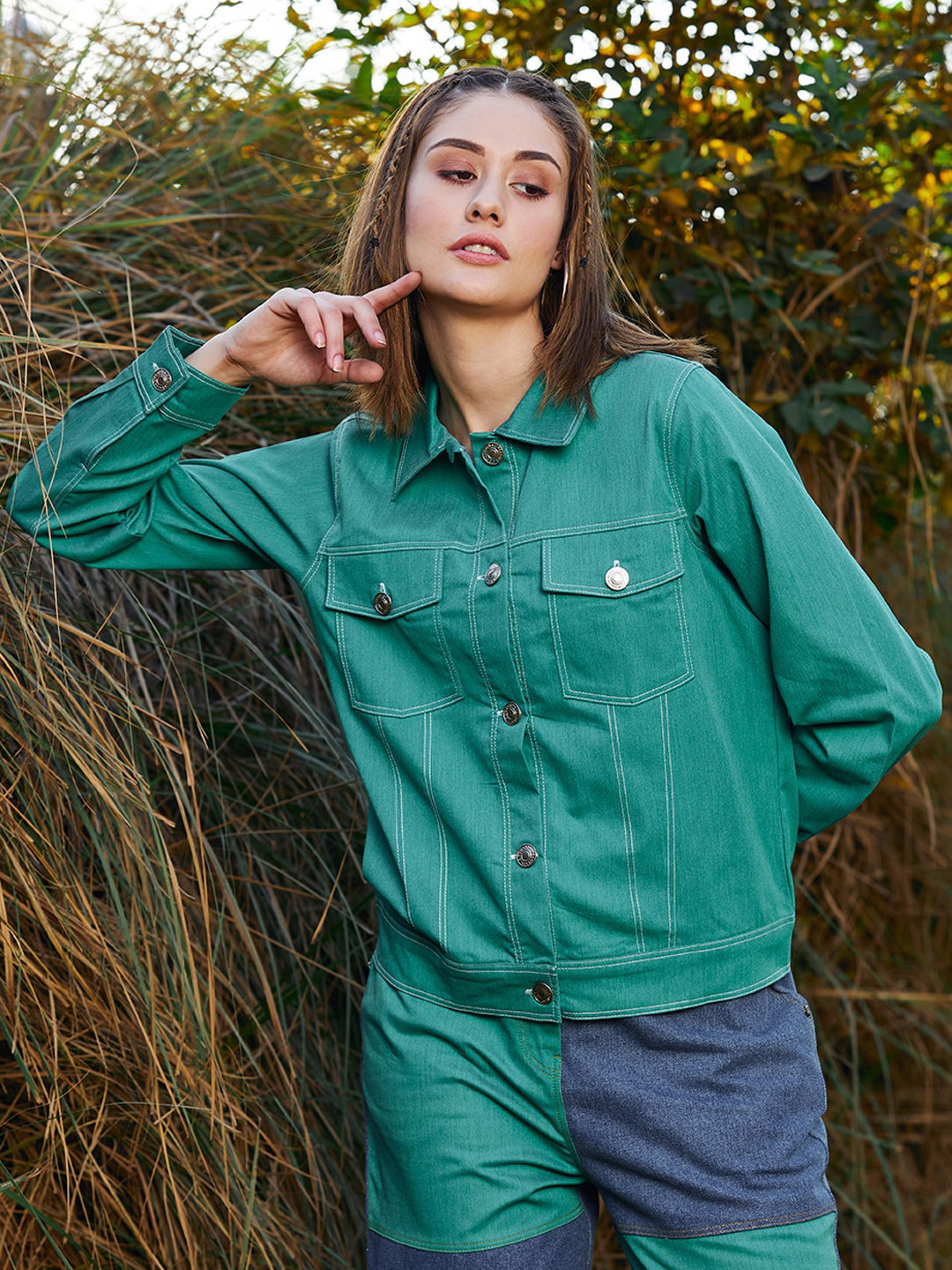 

Athena Women Cotton Denim Jacket, Green